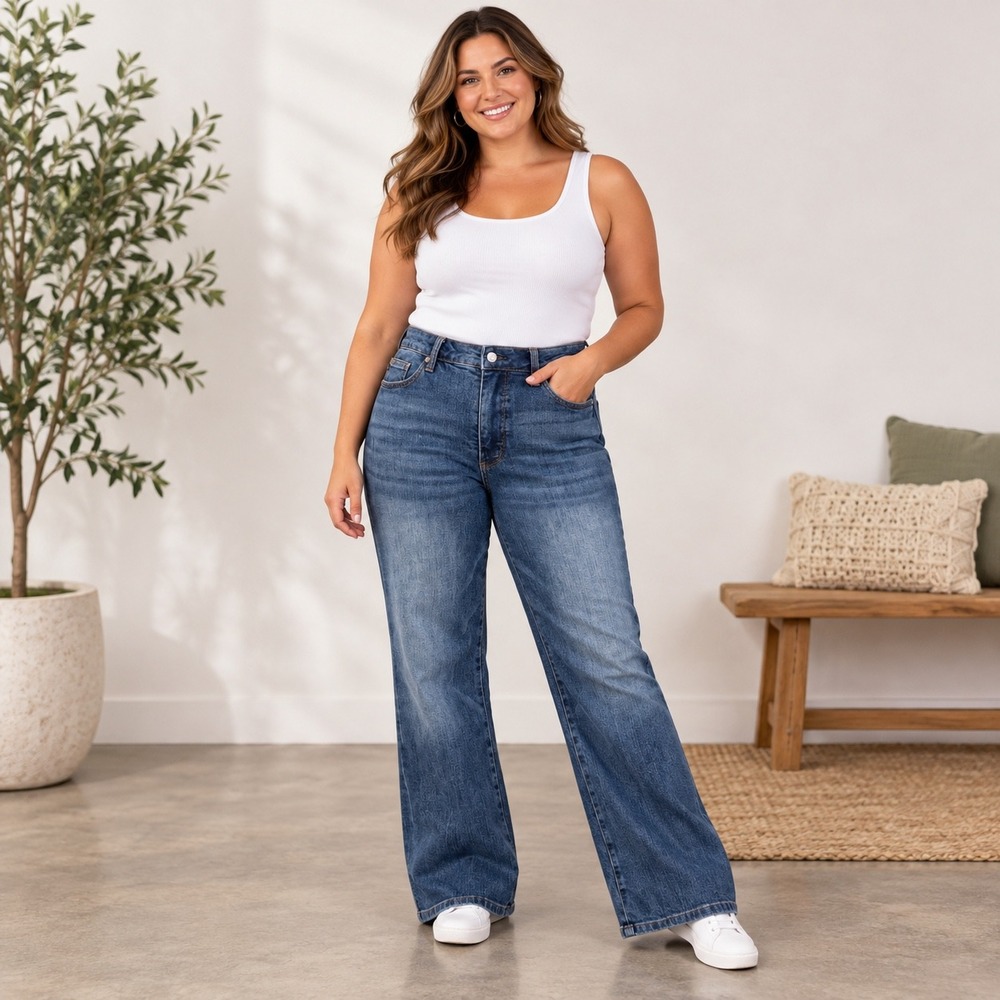 Judy Blue 14W Jeans High Waist Tummy Control Straight Leg Medium Wash Stretch